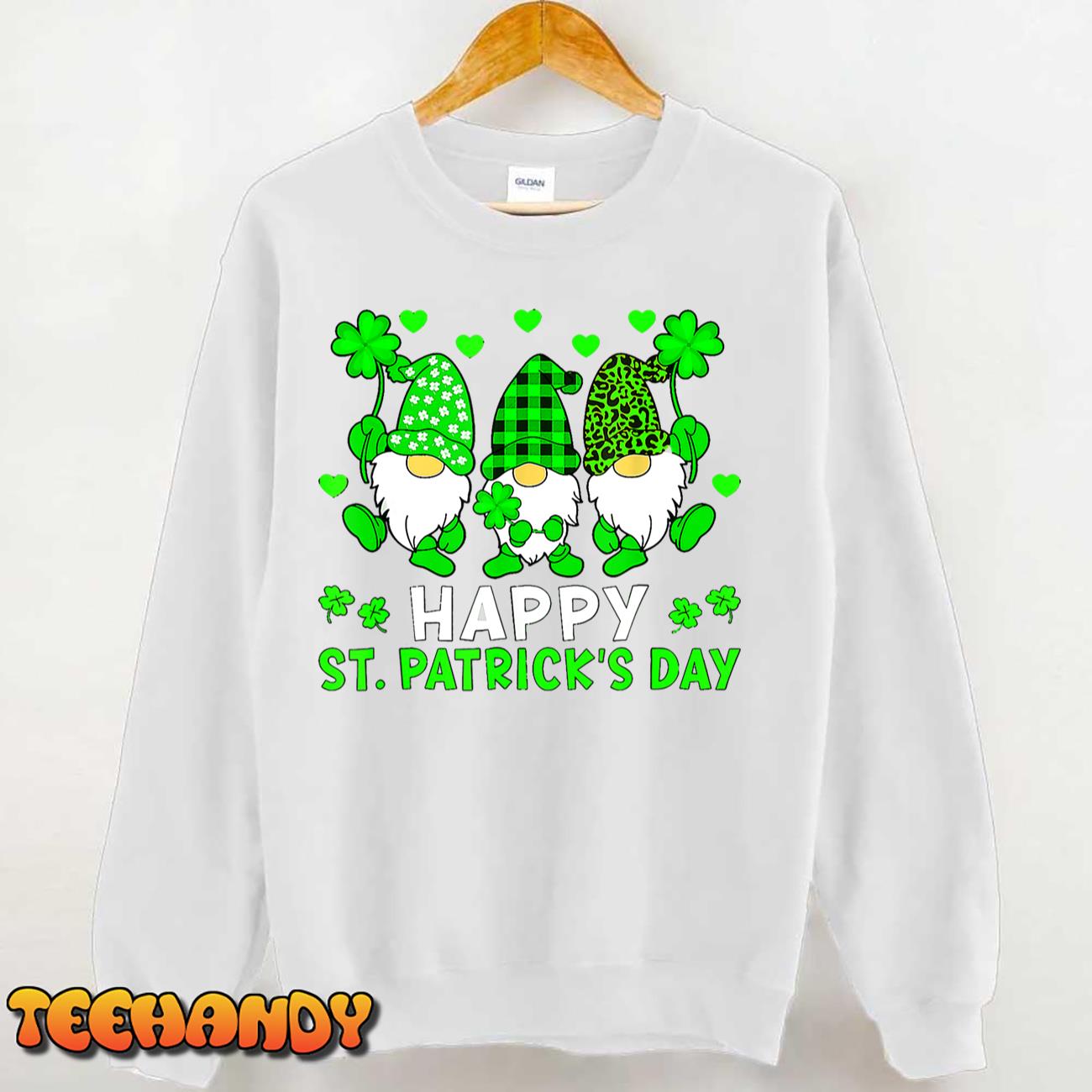 Happy St Patrick’s Day Three Gnomes Holding Shamrock Squad T-Shirt