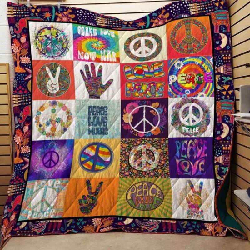 Hippie Make Love Not War Quilt Blanket