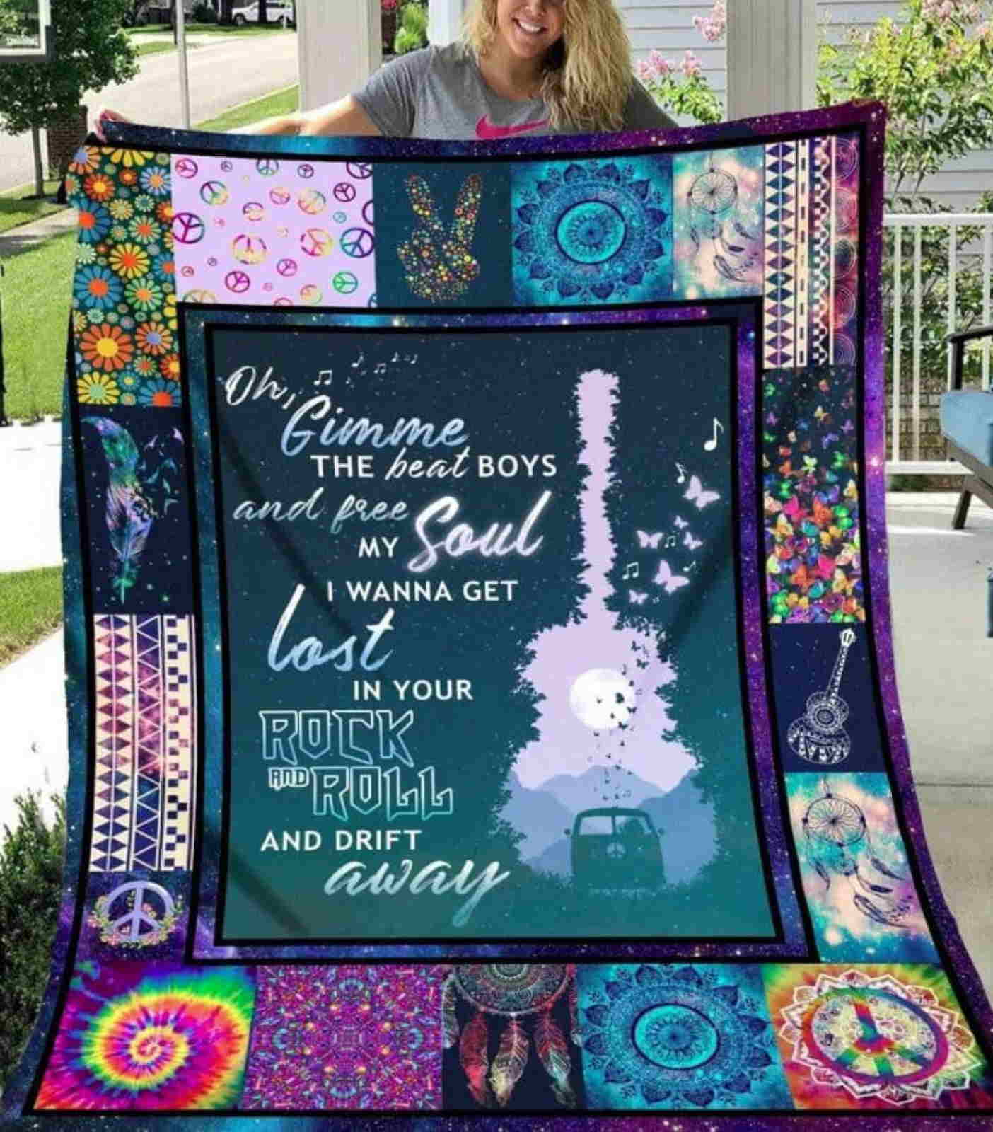 Hippie Rock And Roll Quilt Blanket