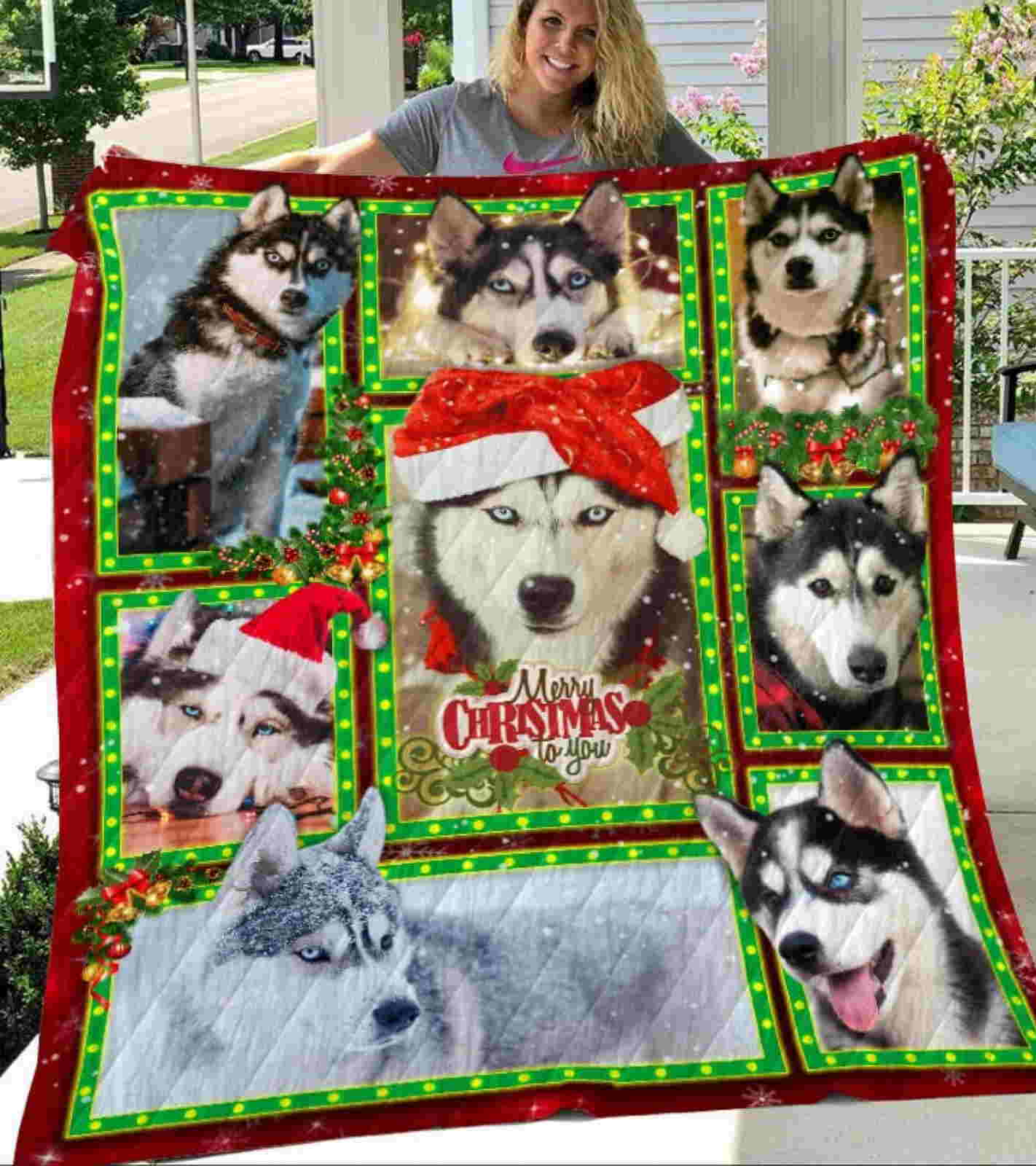 Husky Christmas 3D Quilt Blanket