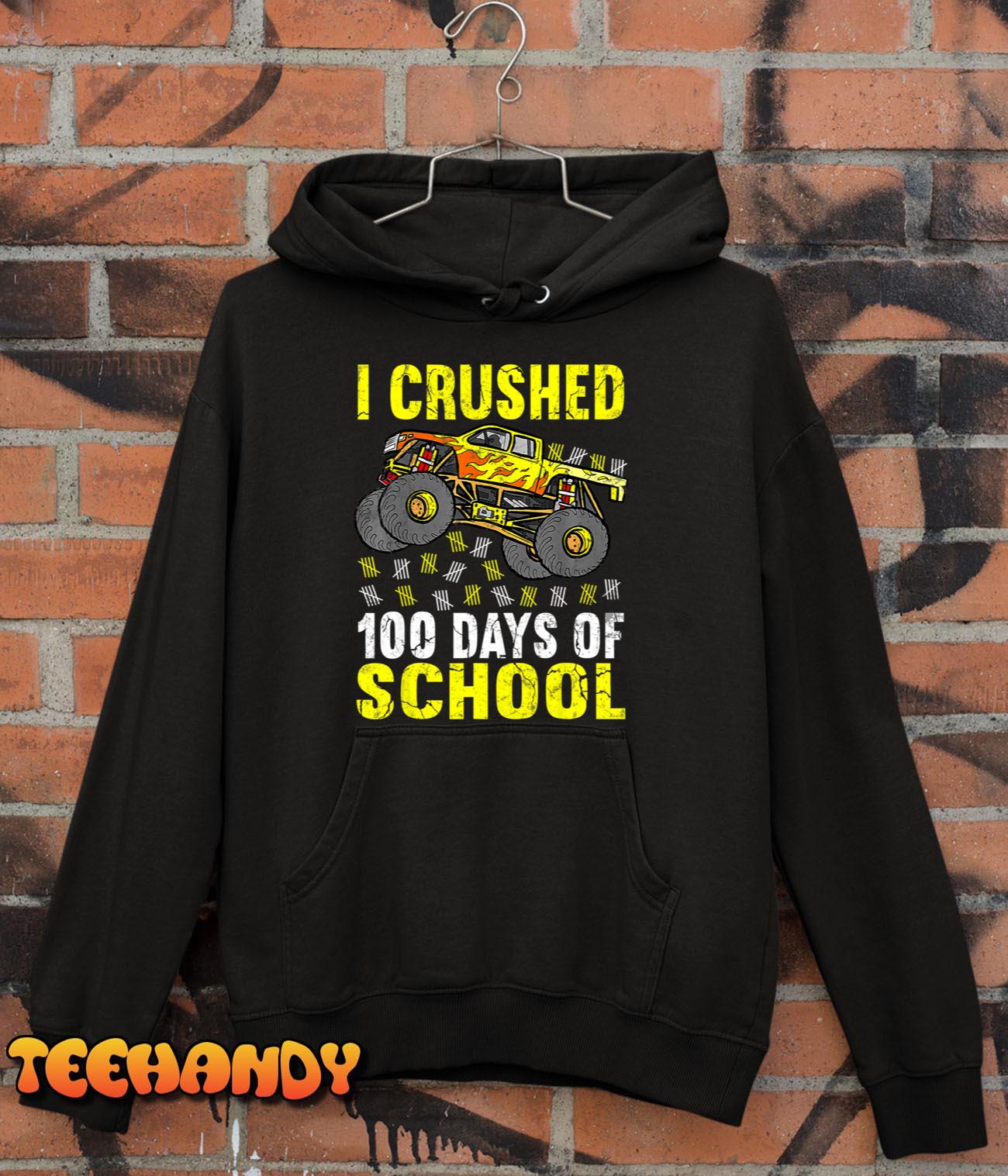 I Crushed 100 Days Of School Monster Truck Kids Girls Boys Long Sleeve T-Shirt