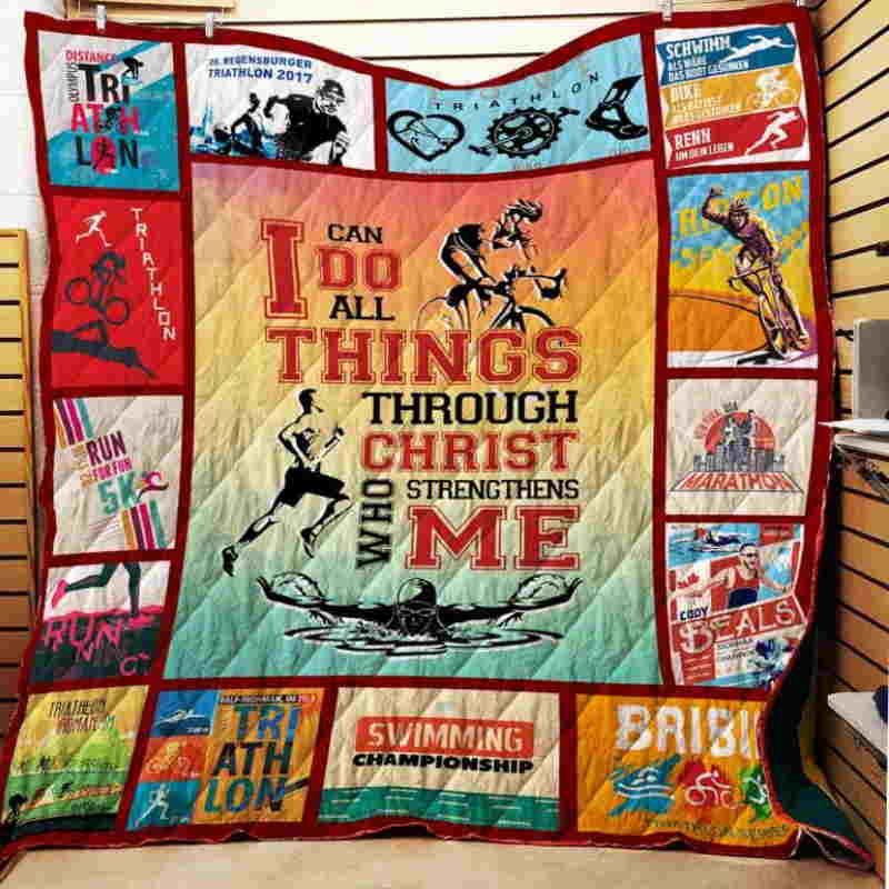 I Love Triathlon 3D Quilt Blanket