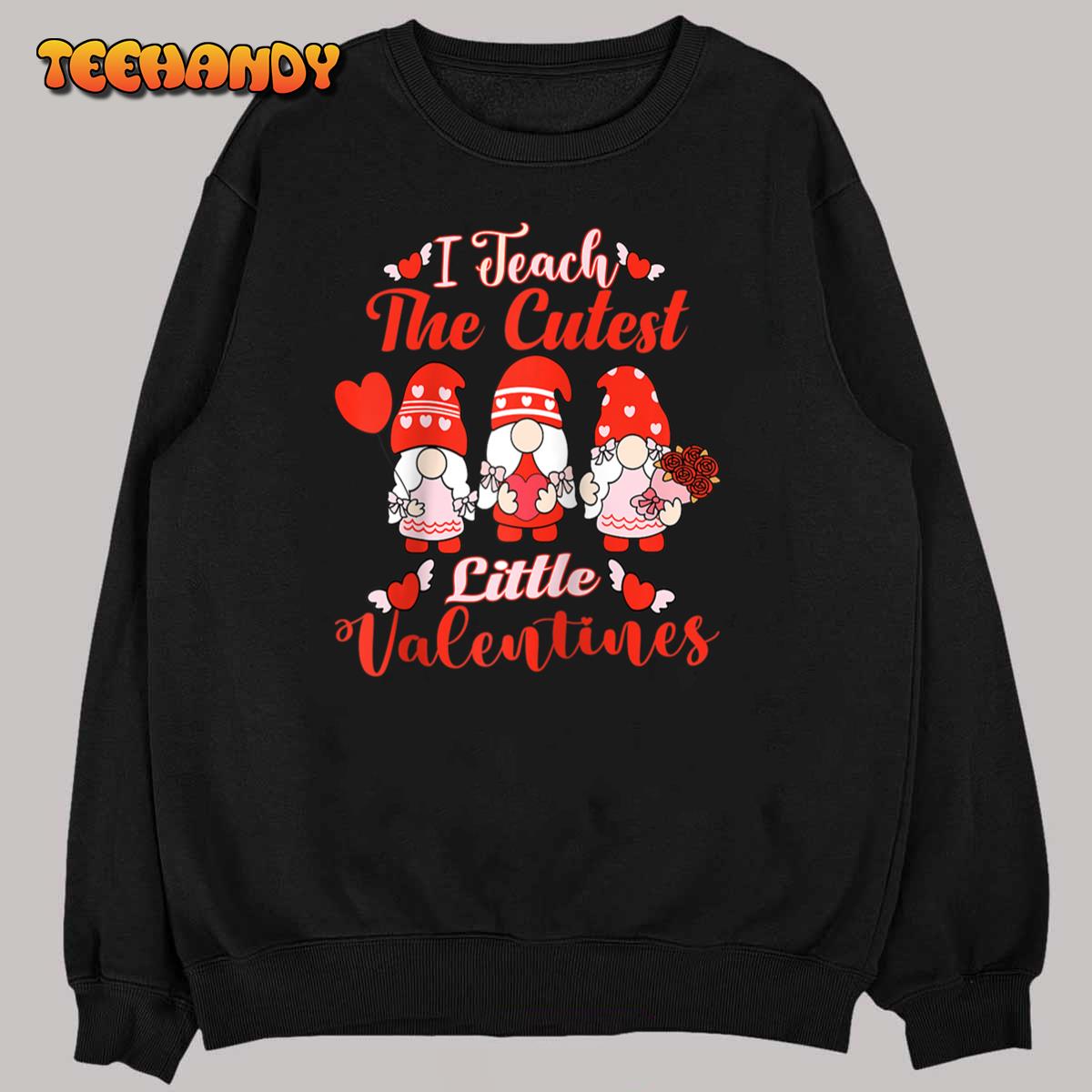 I Teach The Cutest Little Valentines Women Gnome Teachers Raglan Baseball T Shirt