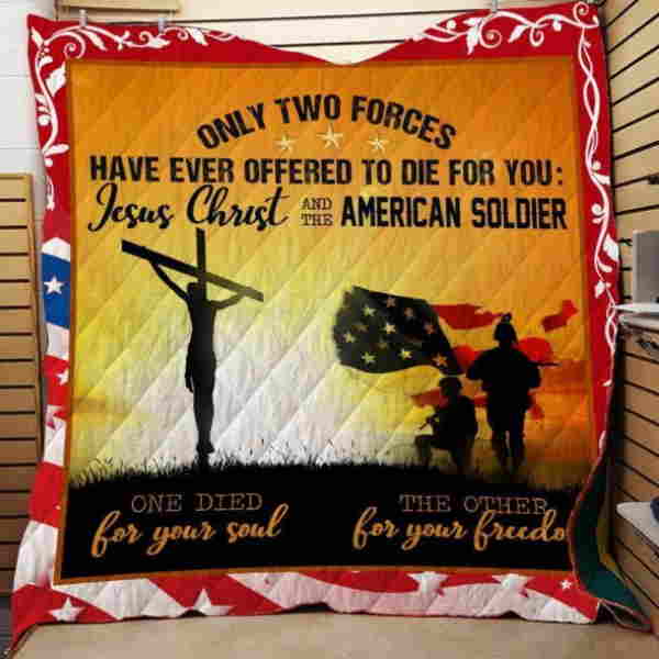 Jesus Christ And The American Soldier 3D Quilt Blanket