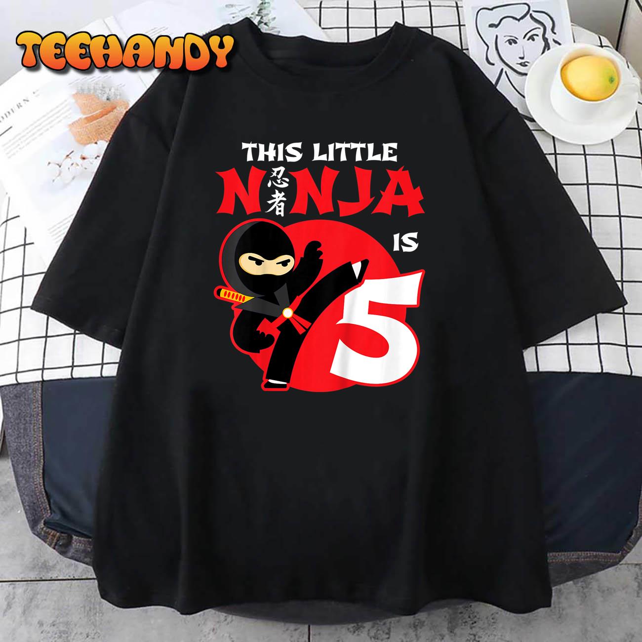 Kids Ninja Birthday Tshirt 5 Year Old Ninja Birthday Party Theme T-Shirt