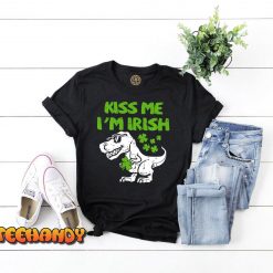 Kiss Me I’m Irish T Rex Dino Patricks Day Kids Toddler Boys Long Sleeve T-Shirt