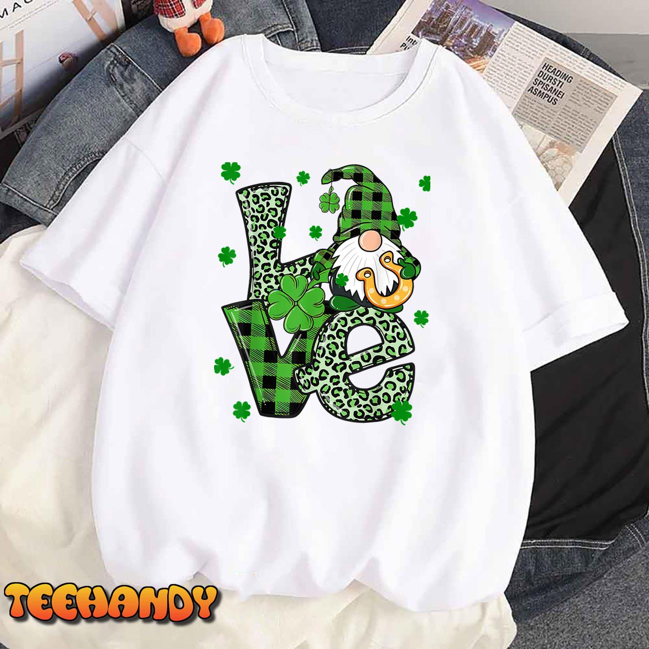 LOVE Patrick Day Gnomes Shirt, Four Leaf Clover Irish T-Shirt