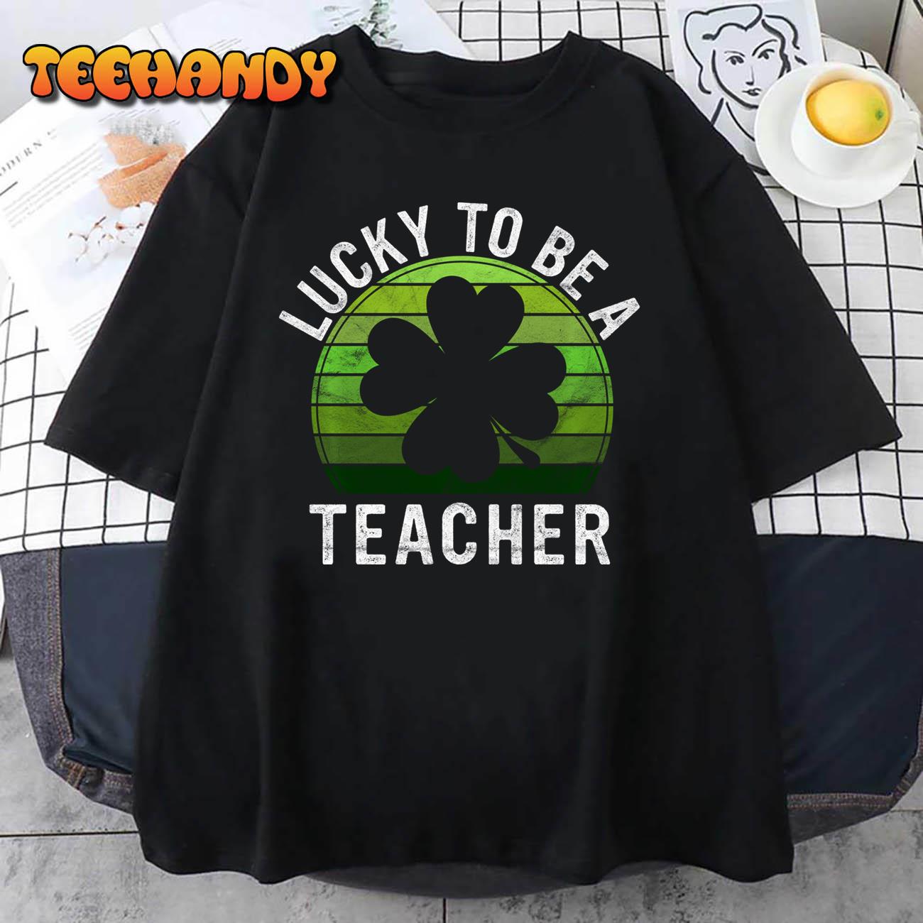 Lucky to be a Teacher Gift Shamrock Sunset St Patricks Day Pullover Hoodie