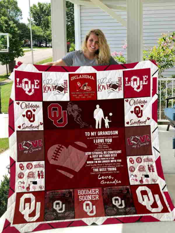 Oklahoma Sooners To My Grandson Love Grandpa Quilt Blanket