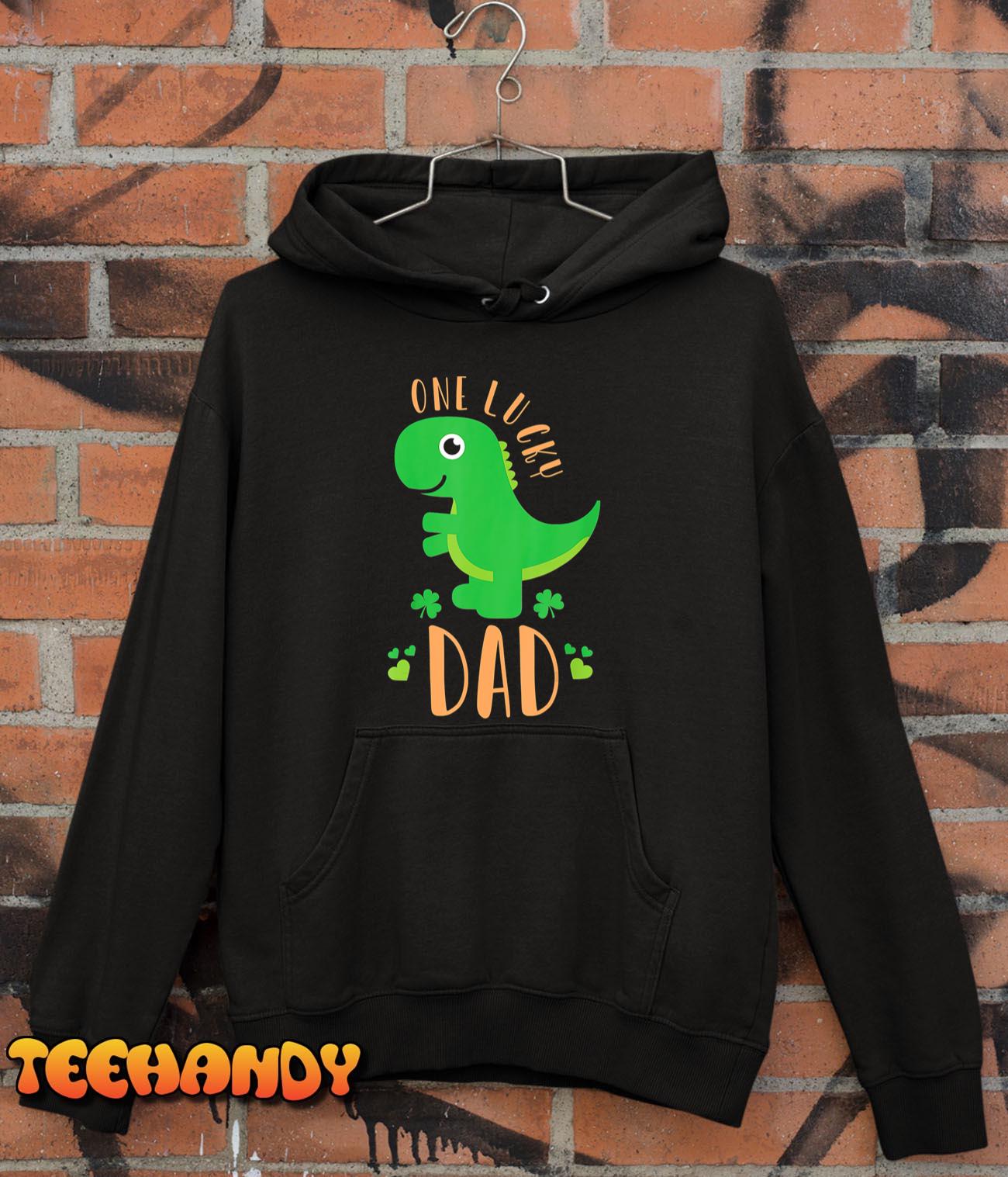 One Lucky Dad Dinosaur T rex St Patrick’s Day Shamrock Irish T-Shirt