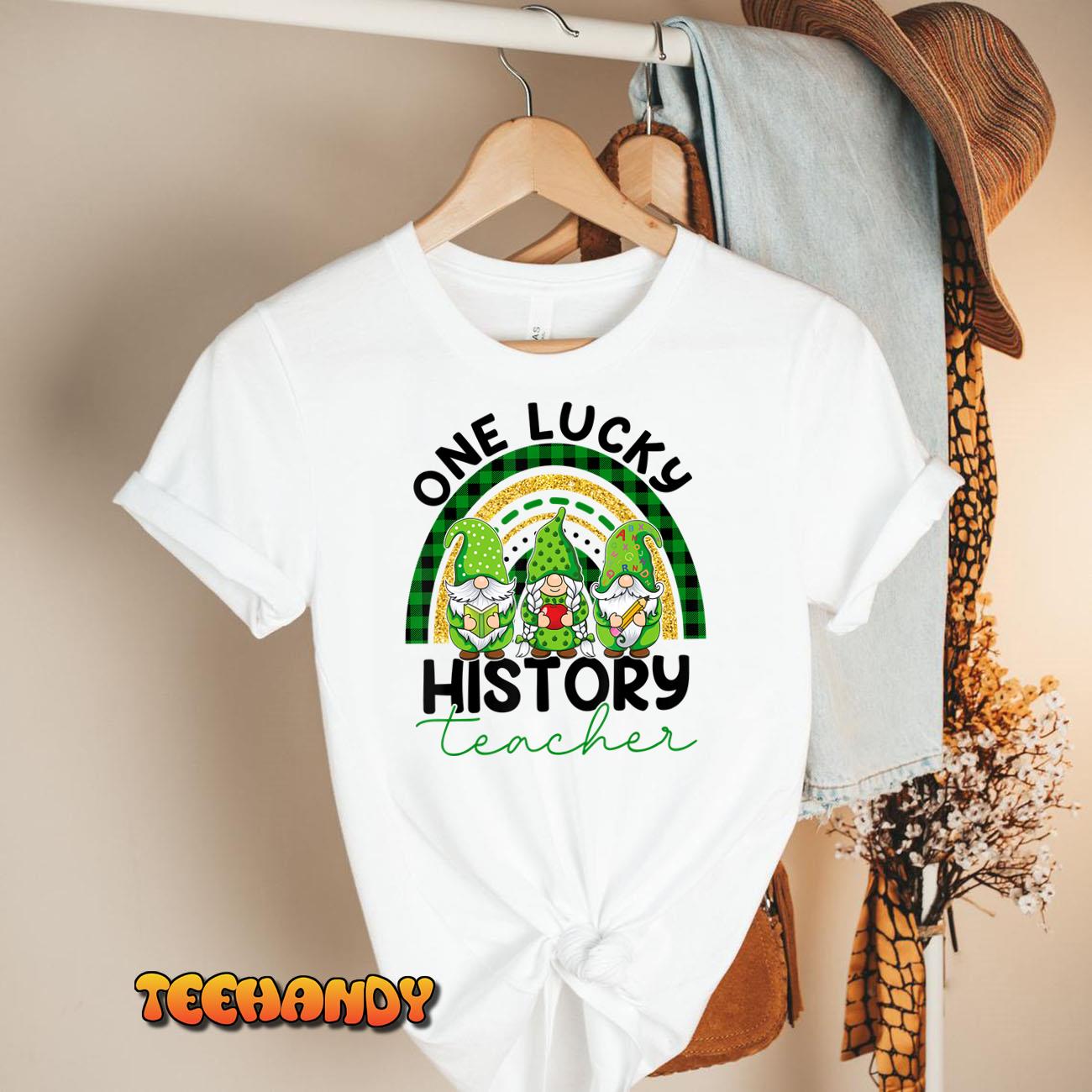 One Lucky History Teacher Gnomes St. Patrick’s Day Rainbow T-Shirt