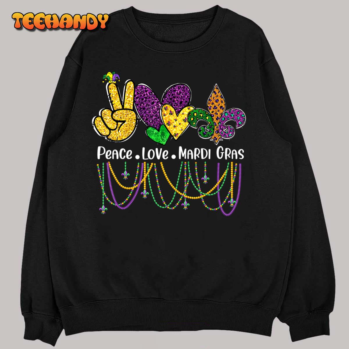 Peace Love Mardi Gras Beads for women Carnival Parade T-Shirt