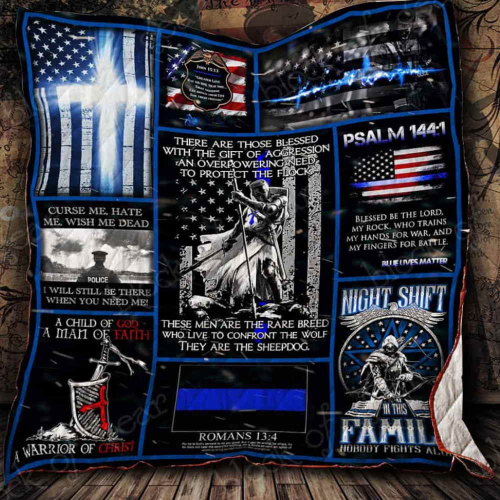 Policeman A Warrior Of Christ Quilt Blanket