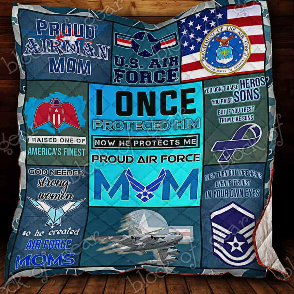 Proud Airman Mom Quilt Blanket