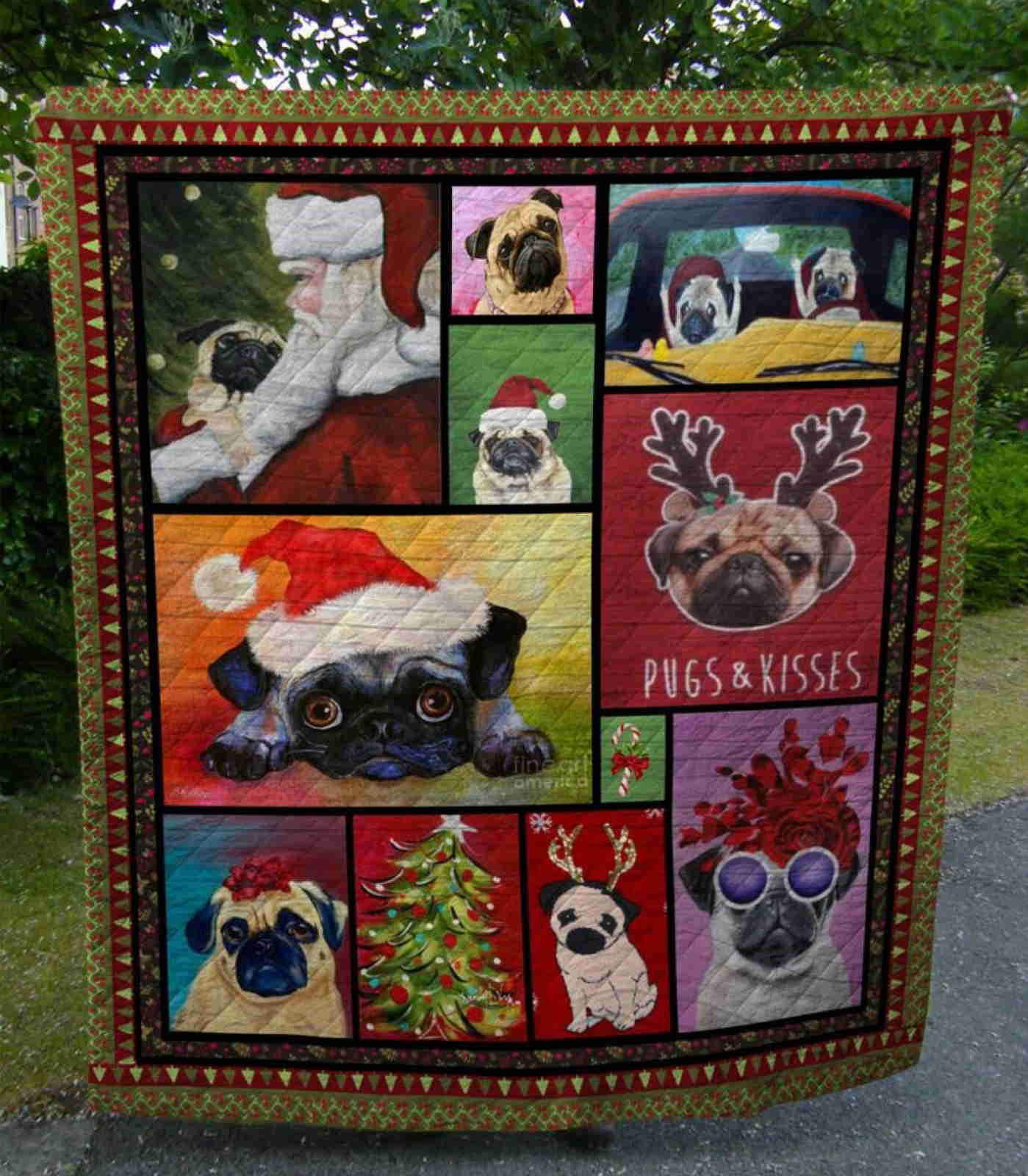 Pug Santa And Pug Quilt Blanket