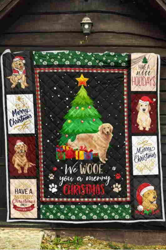 Retriever Golden Woof Quilt Blanket