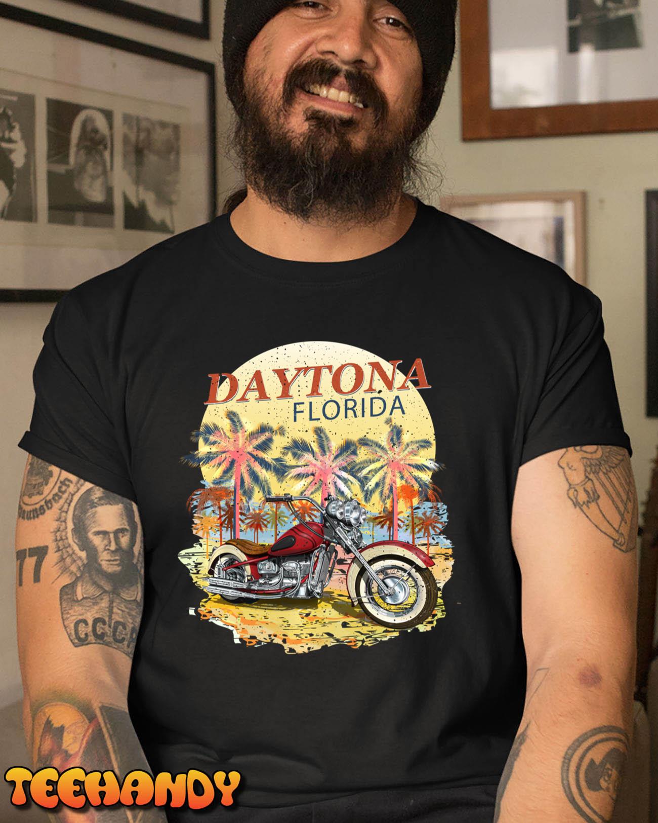 Retro Daytona Beach With Palm Tree And Vintage Motorcycle Sweatshirt