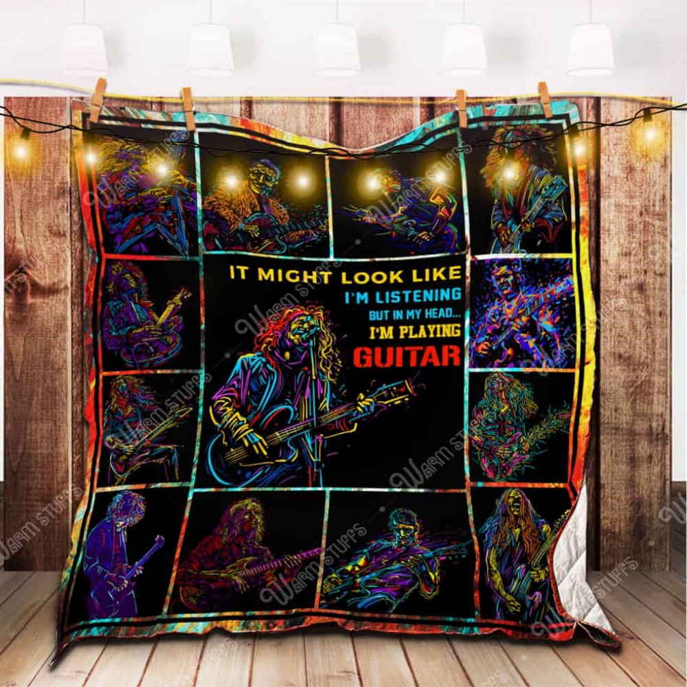 Rock Guitar Player Quilt Blanket