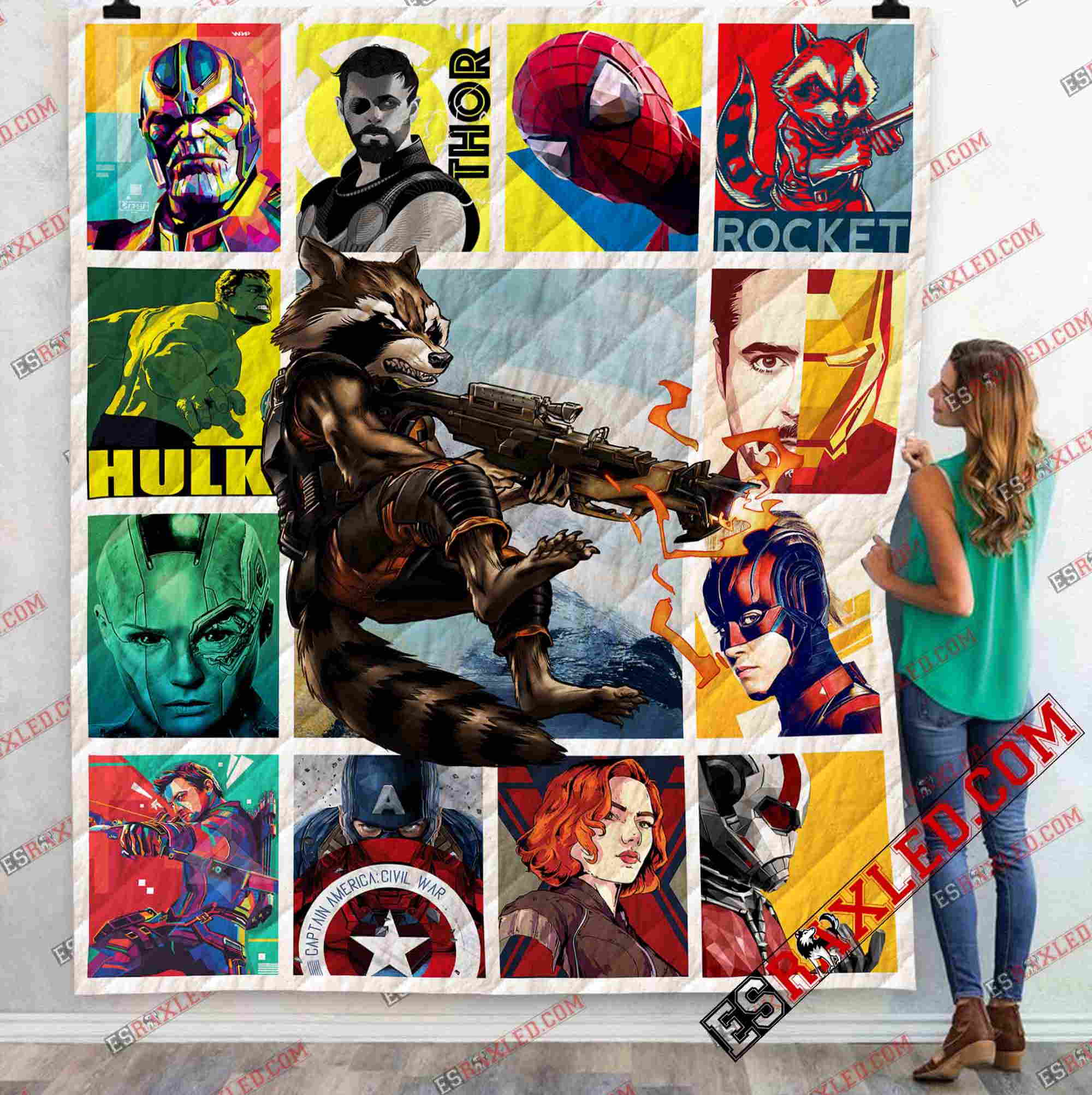 Rocket With Avenger Team Marvel Infinity War End Game 3D Quilt Blanket