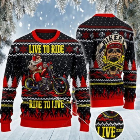 Santa Motocycle Riding Christmas Sweater