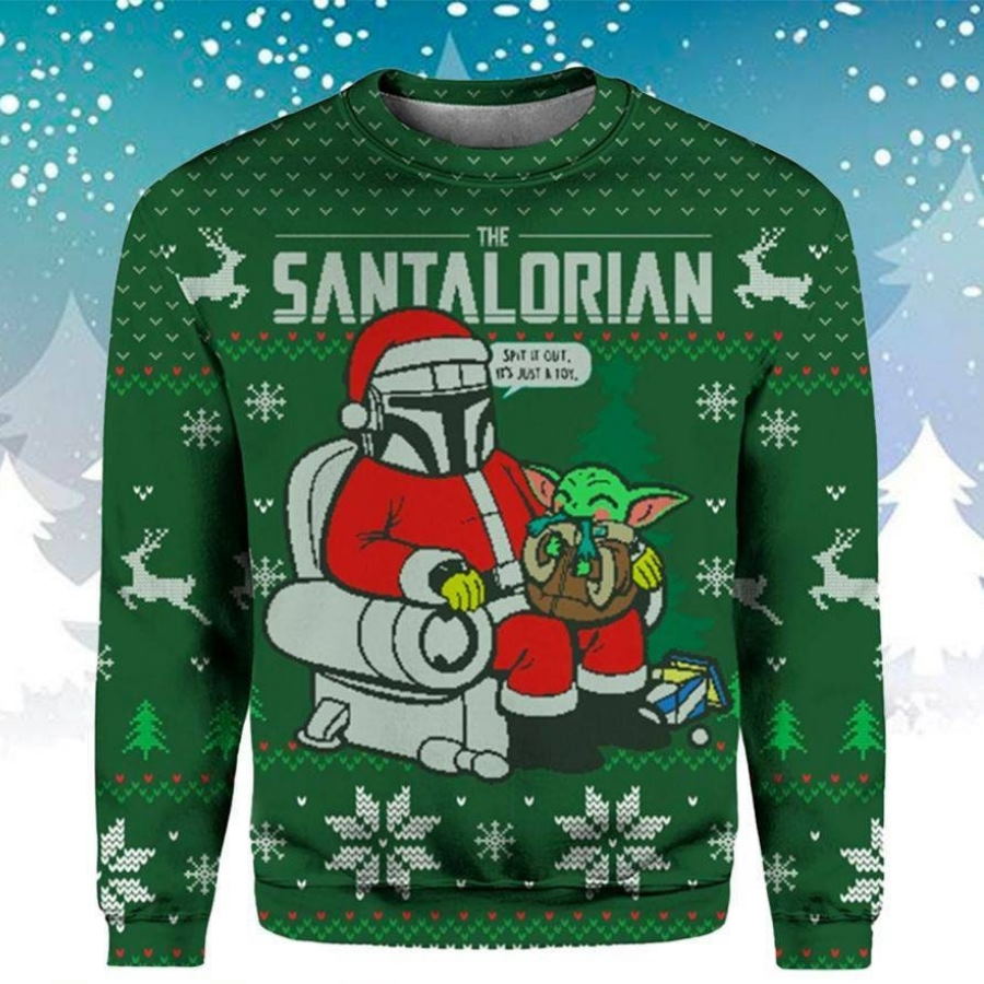 Santalorian Mandalorian Santa Claus Baby Yoda New Year Eve Holiday Sweater