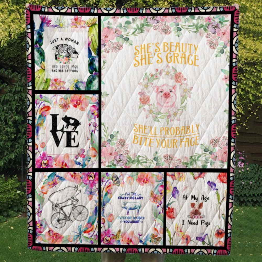 She’Ll Probably Bite Your Face Pig Quilt Blanket