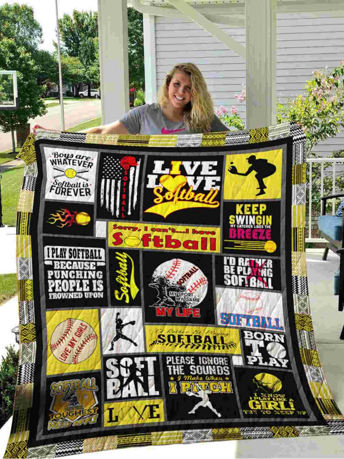 Softball Born To Play Quilt Blanket