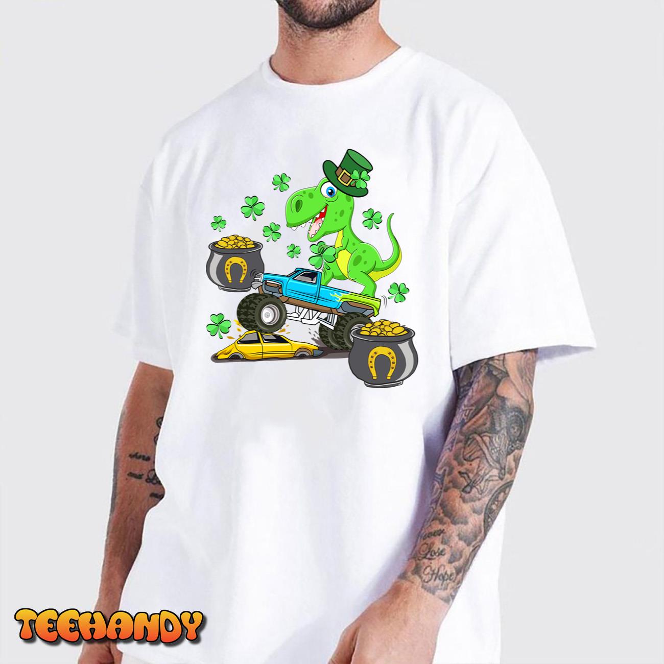 St Patricks Day Monster Truck Dinosaur For Boys Toddler T-Shirt