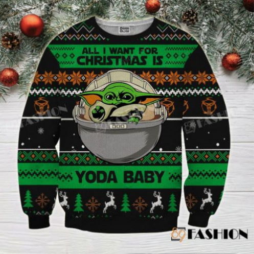 Star Wars All I Want For Christmas Is Yoda Baby Sweater