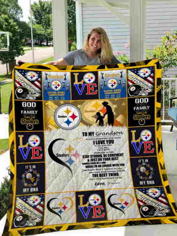 Steelers To My Grandson Love Grandmom Quilt Blanket