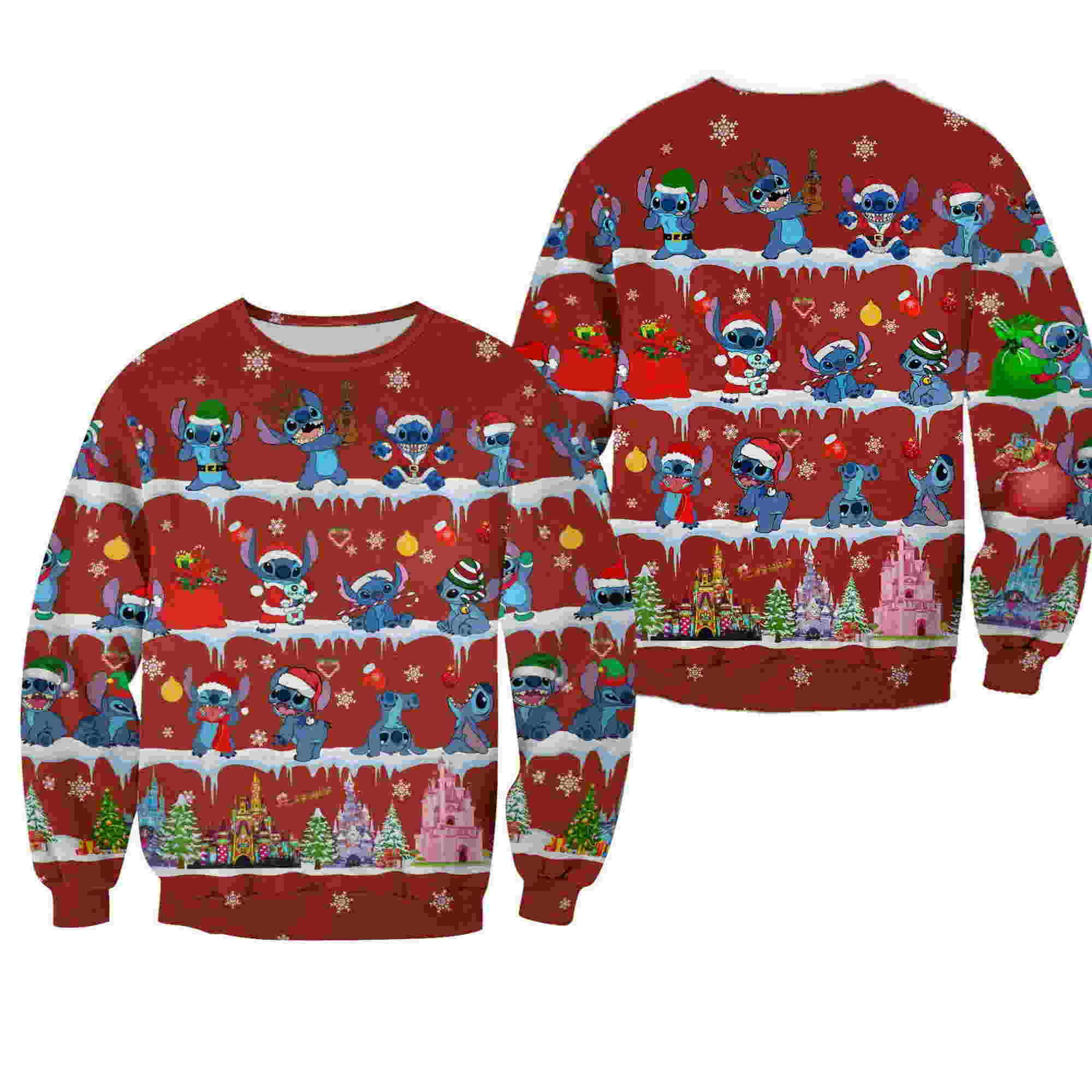 Stitch Pattern Xmas Red 2022 Disney Christmas All Over Printed Sweater