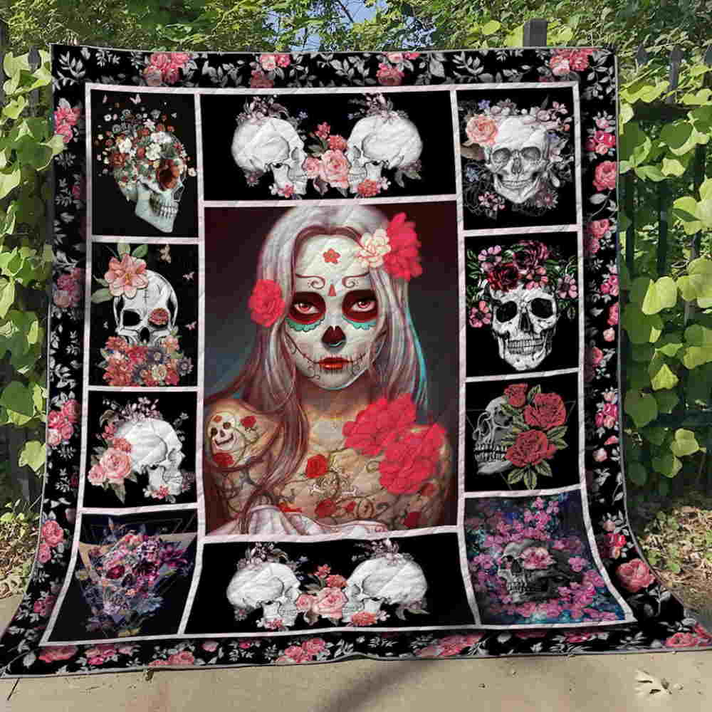 Sugar Skull Look At Me Chrismas Gift Quilt Blanket