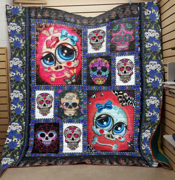 Sugar Skull Lovely Skull Chrismas Gift Quilt Blanket