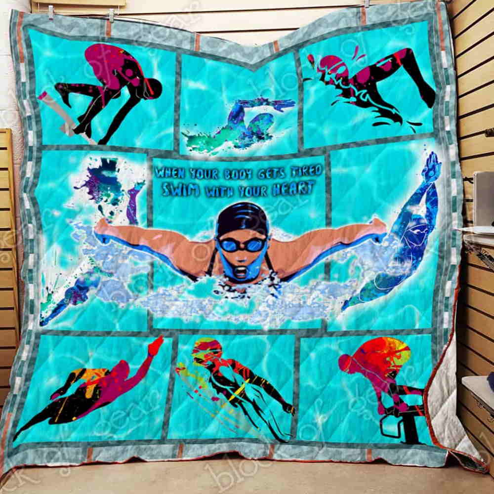 Swim With Your Heart Quilt Blanket