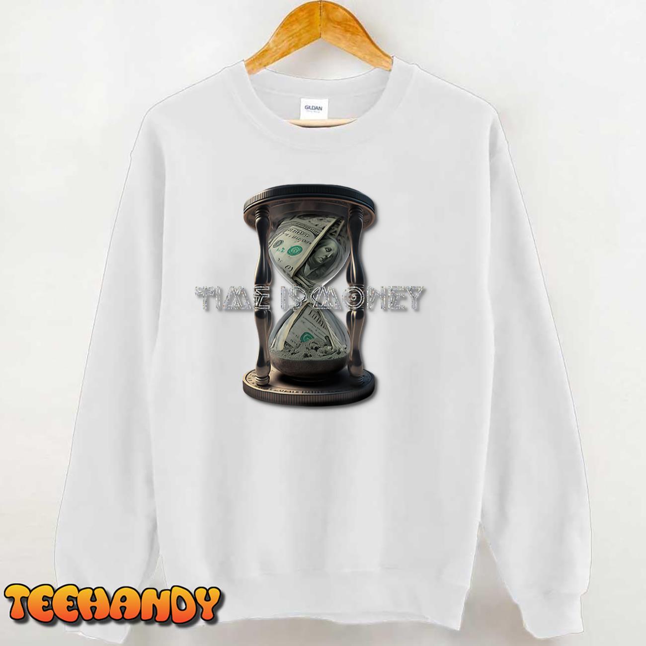 Time I$ Money Hourglass Hundred Dollar Bill Pattern T-Shirt