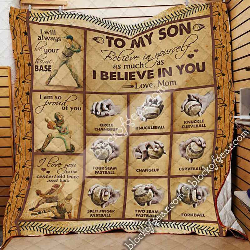 To My Son, Love Mom, Baseball Quilt Blanket