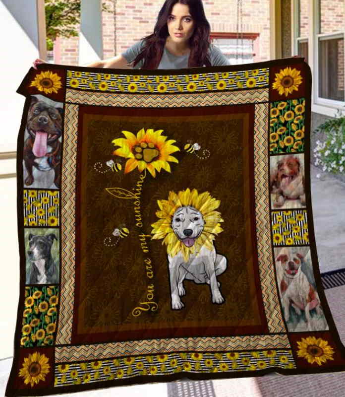 Tuqd79 American Pit Bull Terrier Sun Flower Quilt Blanket