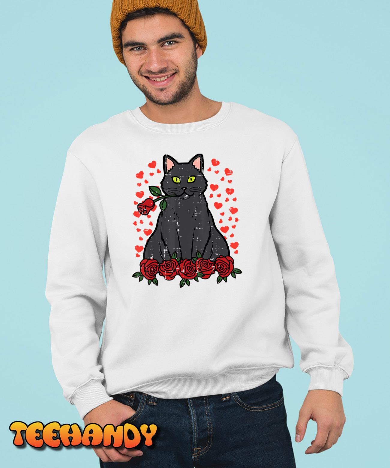 Valentines Day Cat Red Roses Cute Valentine Pet Women Girls T-Shirt