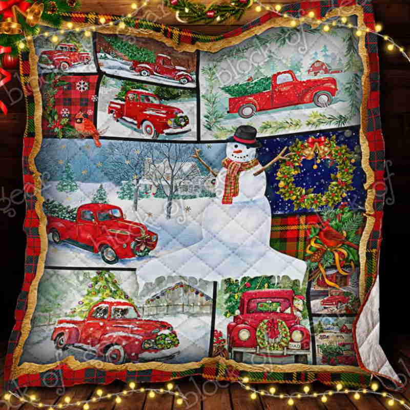 Vintage Red Truck Quilt Blanket