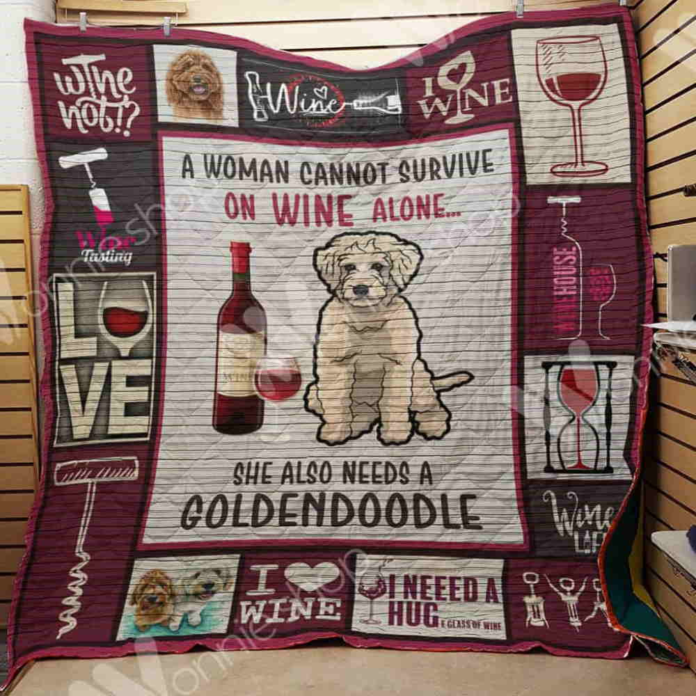 Wine And Goldendoodle 3D Quilt Blanket