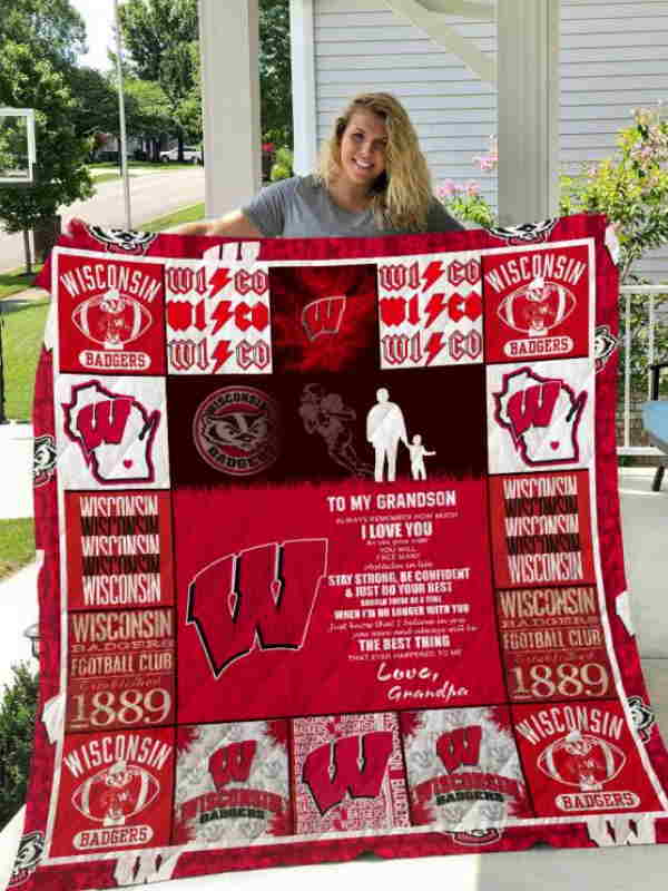 Wisconsin Badgers To My Grandson Love Grandpa Quilt Blanket