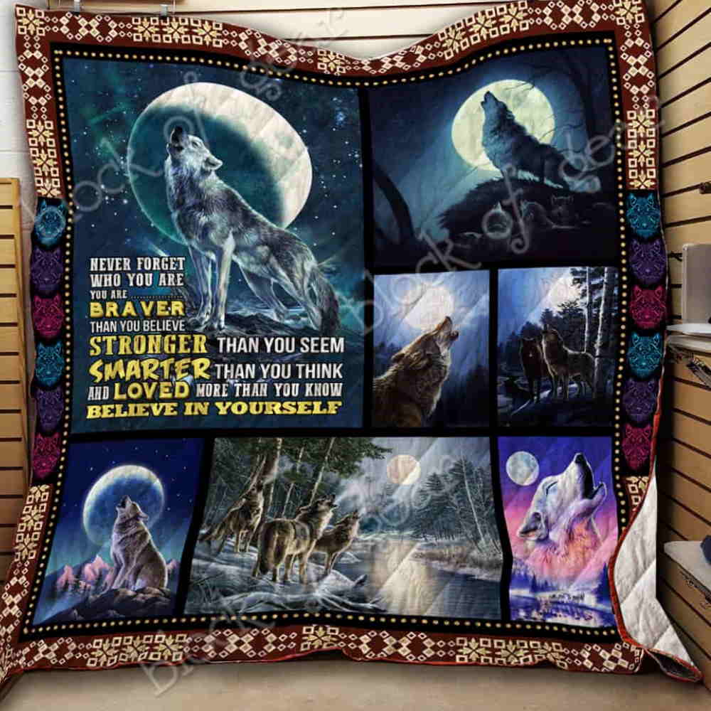 Wolf And Moon Quilt Blanket