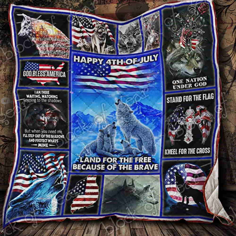 Wolf Packgod Bless America Quilt Blanket