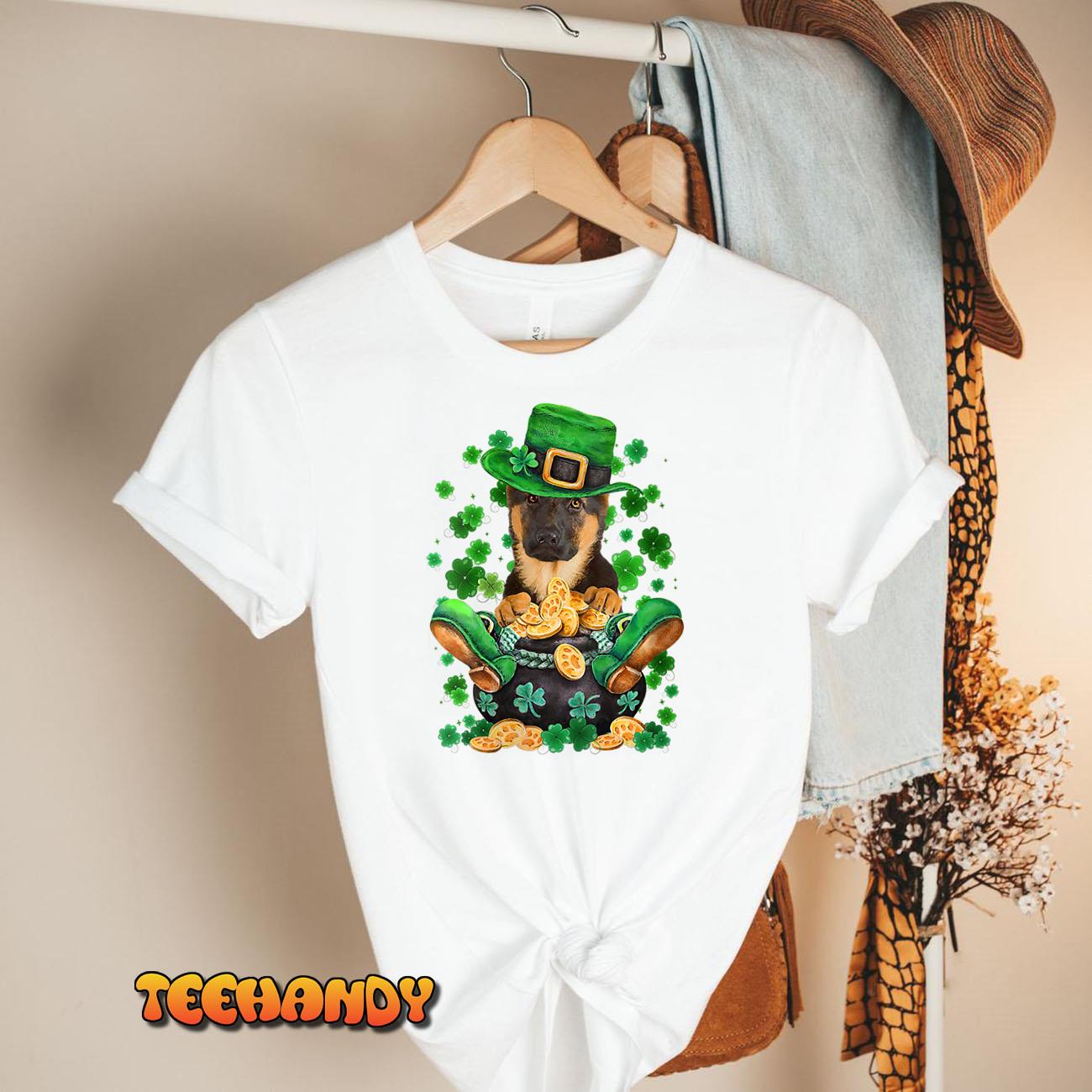 Womens German Shepherd St Patricks Day Lover Irish Shamrock Dog T-Shirt