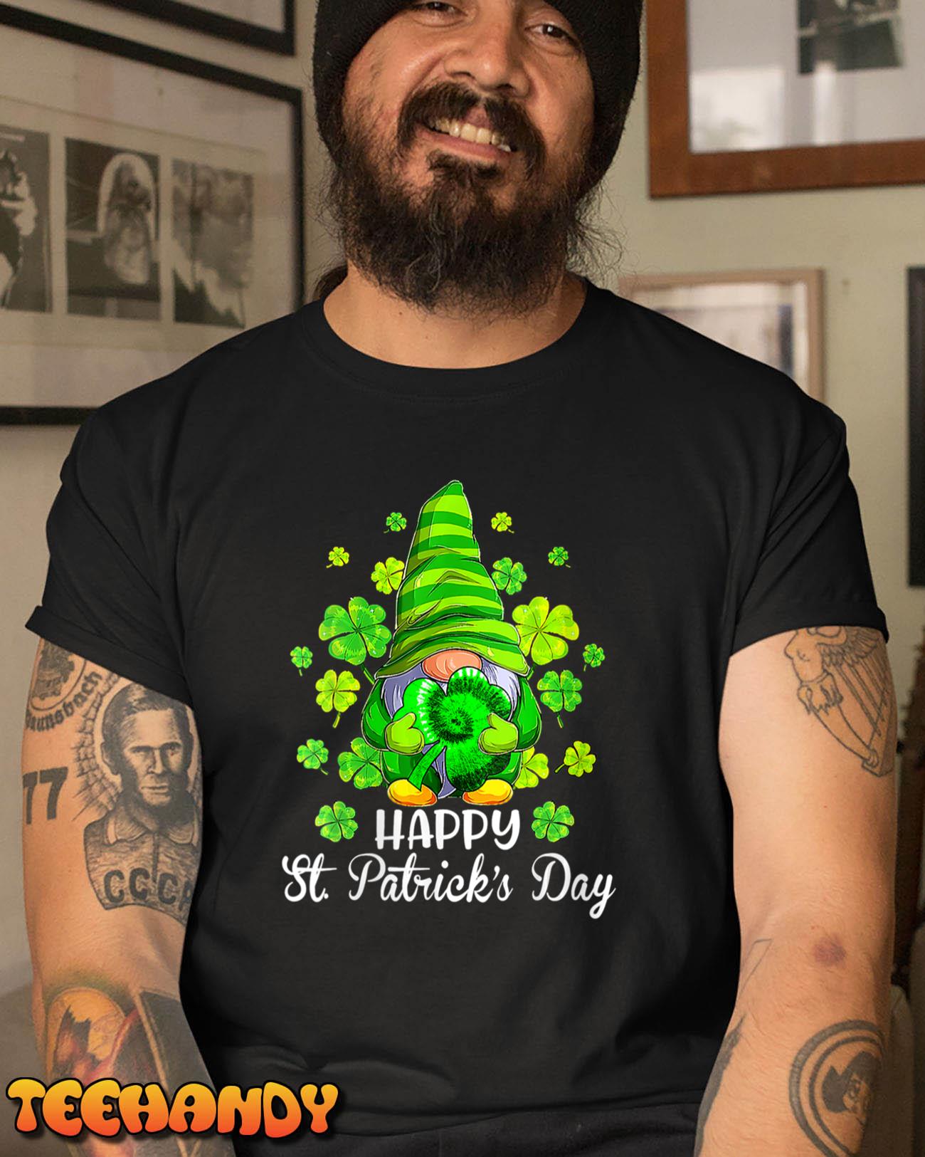 Womens Happy St. Patricks Day Gnome Tie Dye Shamrock Go Lucky Gifts T-Shirt