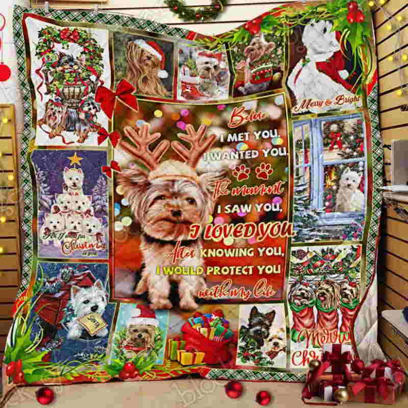 Yorkshire Terrier Love My Santa Paws Yorkie Quilt Blanket