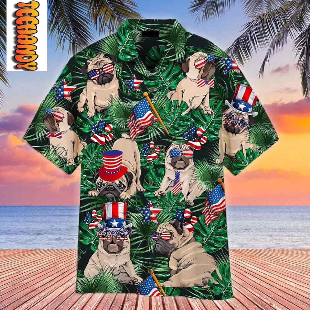 4th Of July Happy Pug Hawaiian Shirt