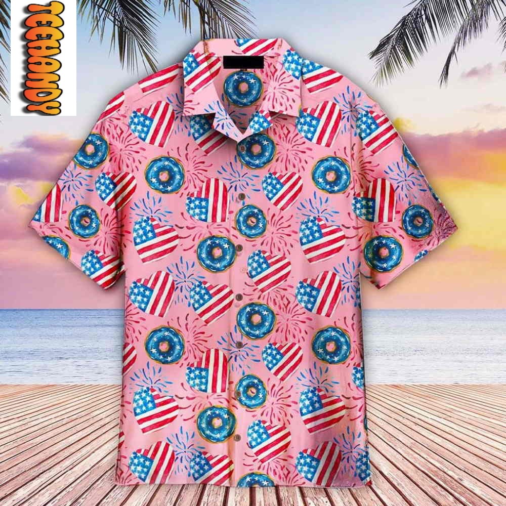 4th Of July Love American Donuts Hawaiian Shirt