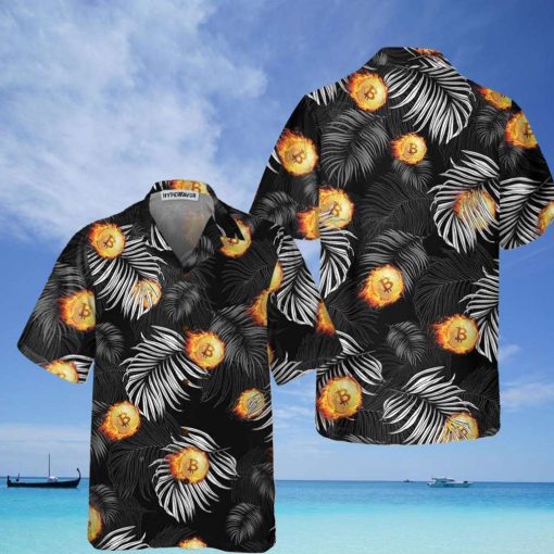 Bitcoin Flame And Tropical Pattern Hawaiian Shirt