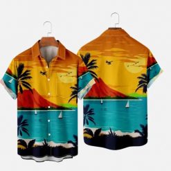 Yfashion Men Shirt Summer Style Printing Lapel Short Sleeve Vacation Casual Beach Hawaiian Shirt